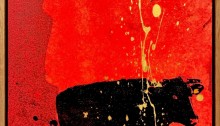 MONNIER Y. VACHE de Mr YOSHIZAWA 45/355 Image photographique sérigraphiée en bitume sur tuile de béton fibré, vitrificateur, feuille d’or, peintures à carrosserie et de marquage Caisse américaine bois 2016